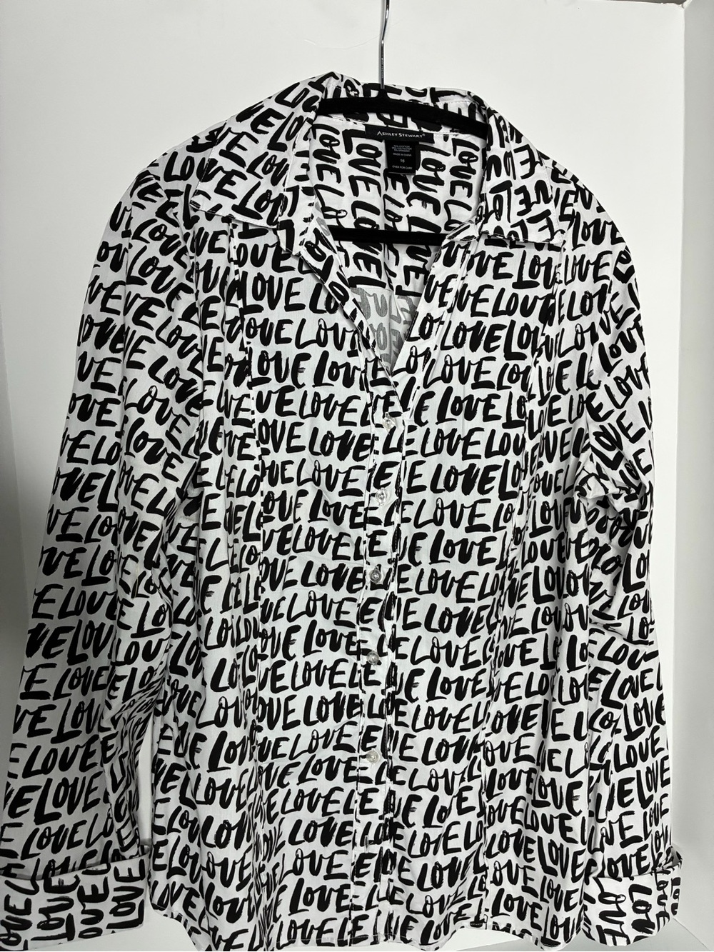 Ashley Stewart Black & White 'LOVE' Button-Down Shirt